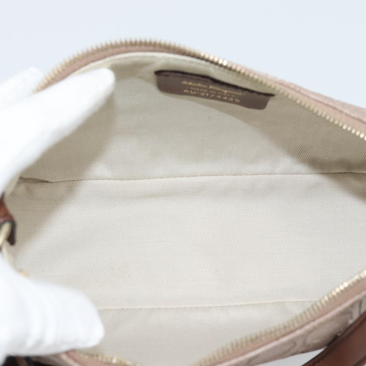 Salvatore Ferragamo Gancini Accessory Pouch Canvas Pink Gold Tone Auth 192778A