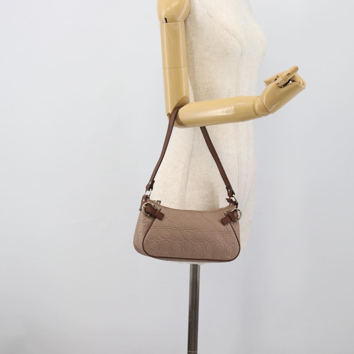 Salvatore Ferragamo Gancini Accessory Pouch Canvas Pink Gold Tone Auth 192778A