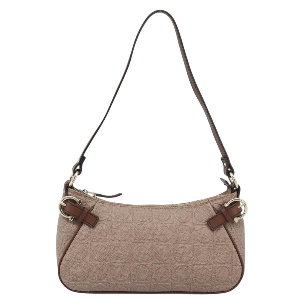 Salvatore Ferragamo Gancini Accessory Pouch Canvas Pink Gold Tone Auth 192778A
