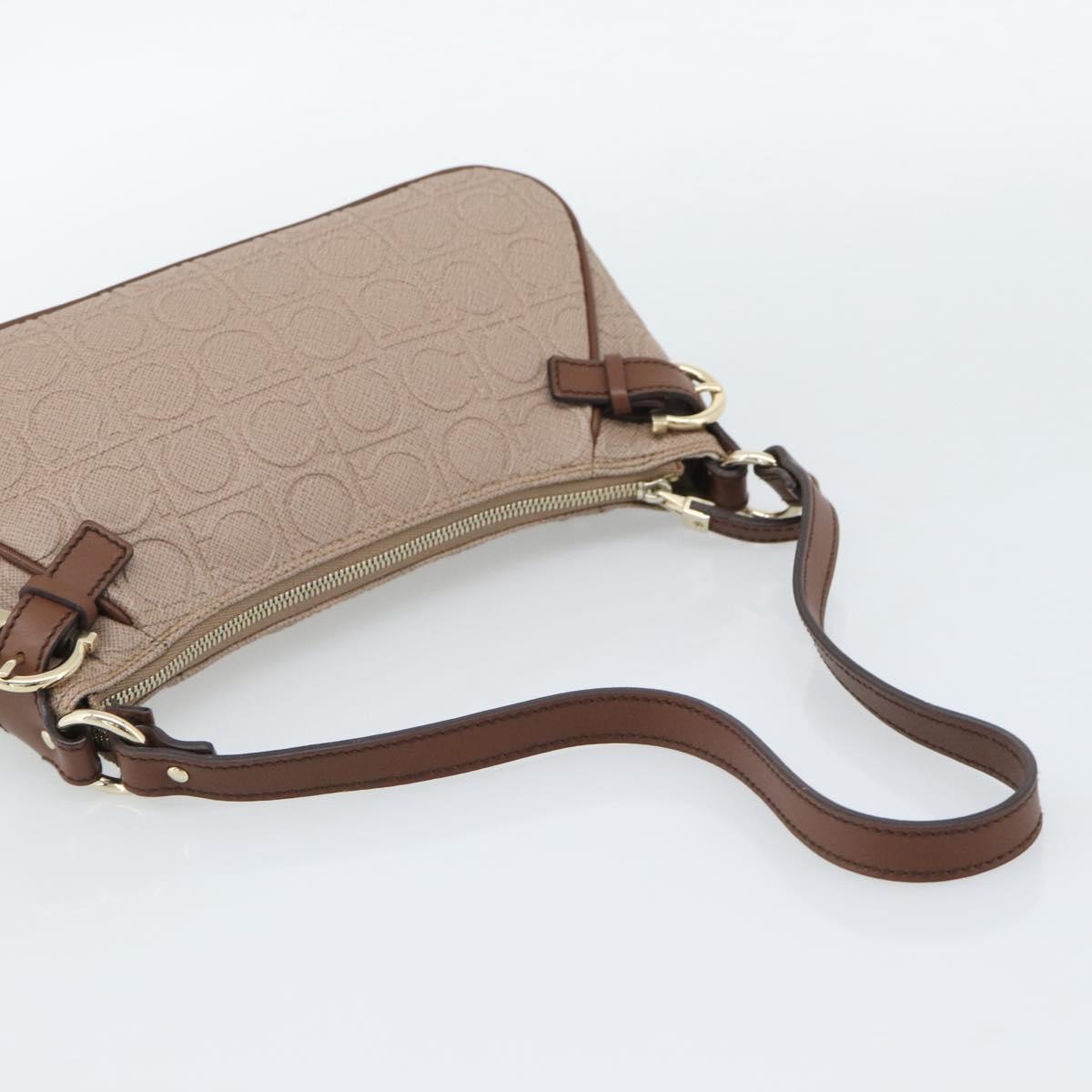 Salvatore Ferragamo Gancini Accessory Pouch Canvas Pink Gold Tone Auth 192778A