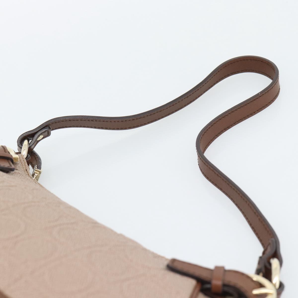 Salvatore Ferragamo Gancini Accessory Pouch Canvas Pink Gold Tone Auth 192778A