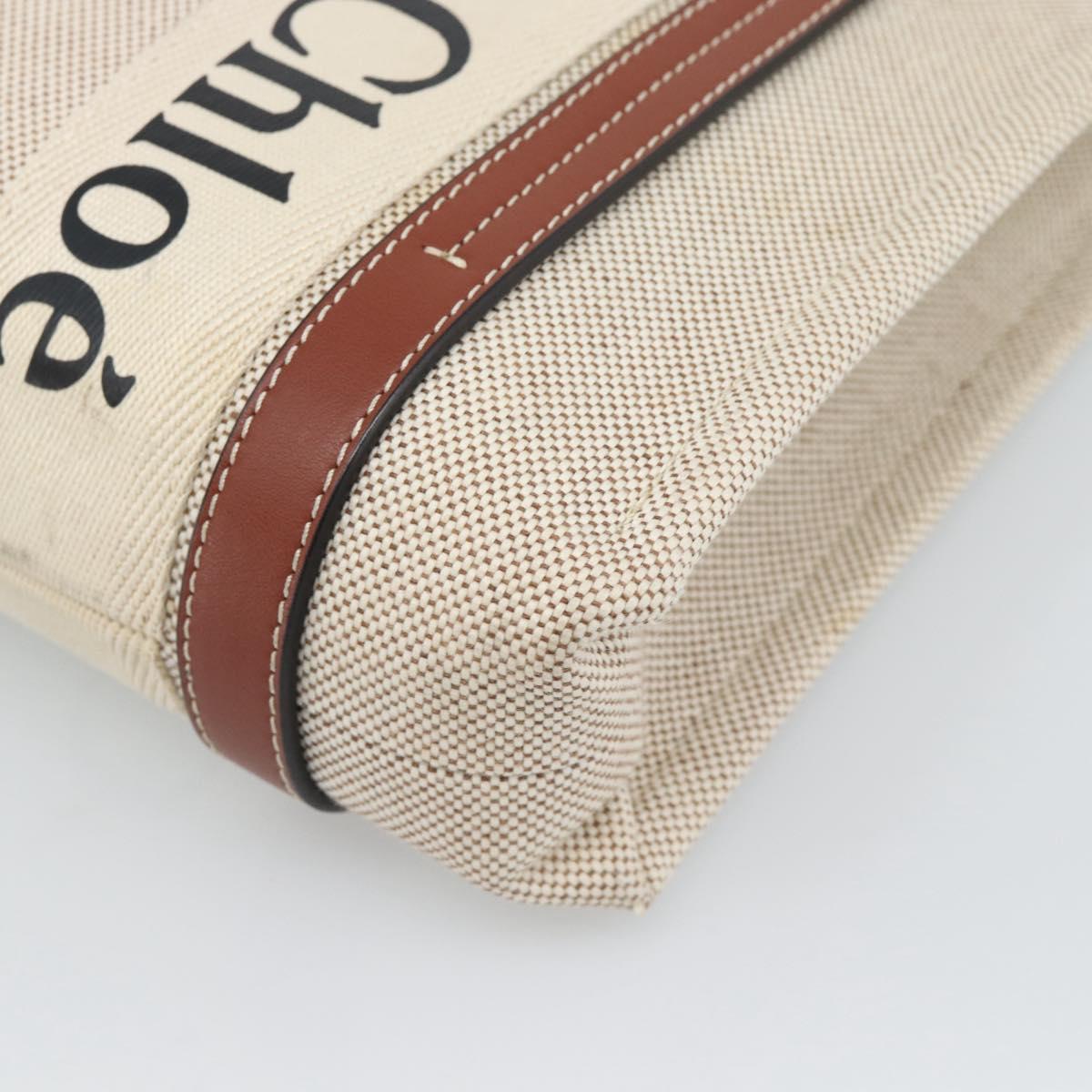 Chloe Woody Small Hand Bag Canvas Beige Brown Auth 192780