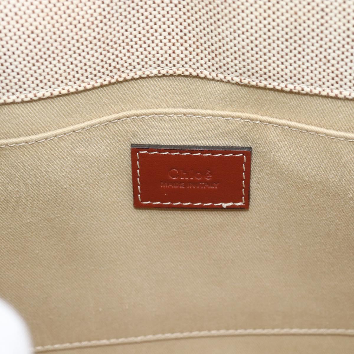 Chloe Woody Small Hand Bag Canvas Beige Brown Auth 192780