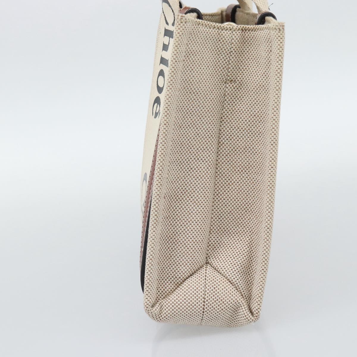 Chloe Woody Small Hand Bag Canvas Beige Brown Auth 192780