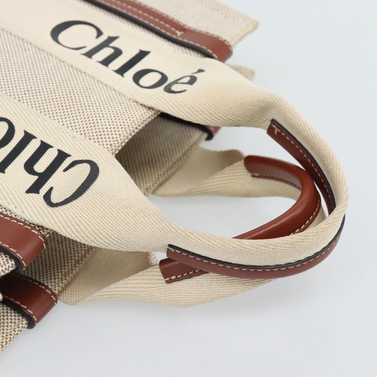 Chloe Woody Small Hand Bag Canvas Beige Brown Auth 192780