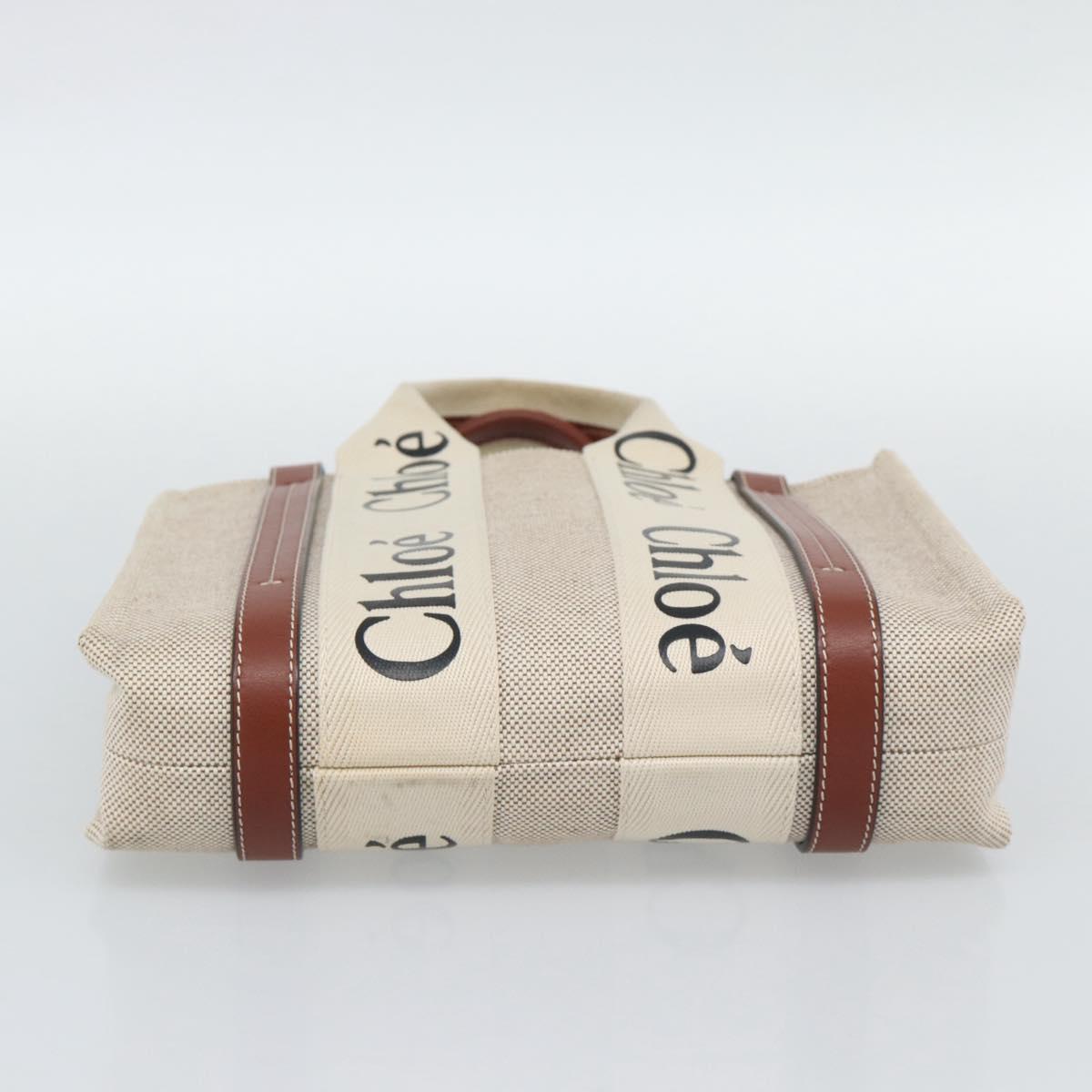 Chloe Woody Small Hand Bag Canvas Beige Brown Auth 192780