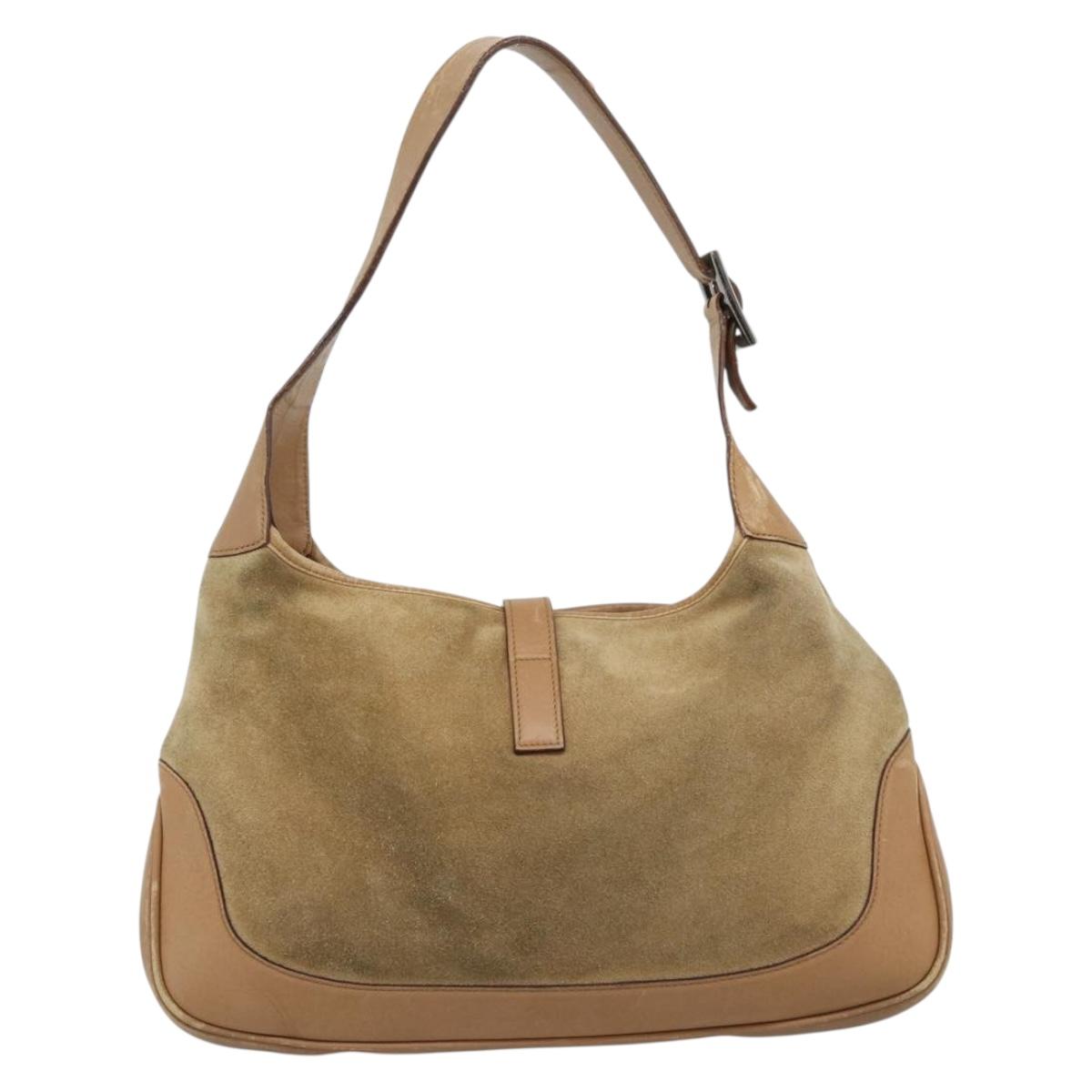 GUCCI Jackie Shoulder Bag Suede Brown Silver 001.3306 Auth 192781