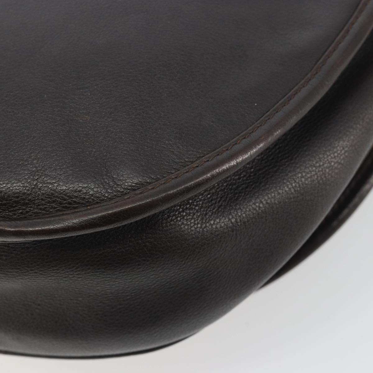 LOEWE Shoulder Bag Leather Dark Brown Gold Tone Auth 192782A