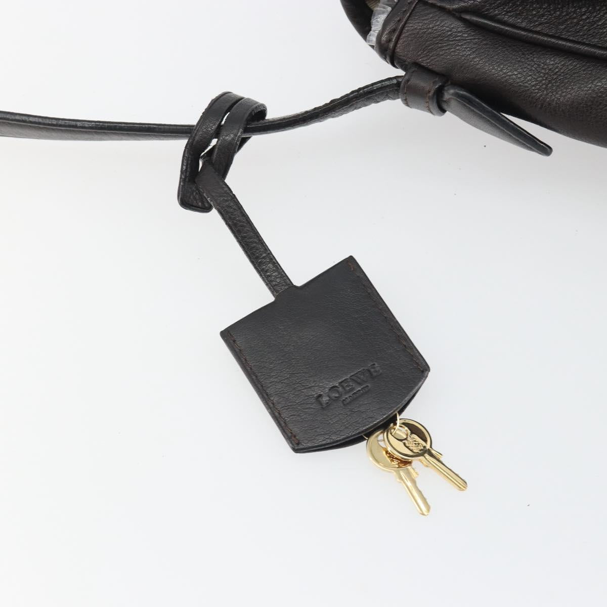 LOEWE Shoulder Bag Leather Dark Brown Gold Tone Auth 192782A