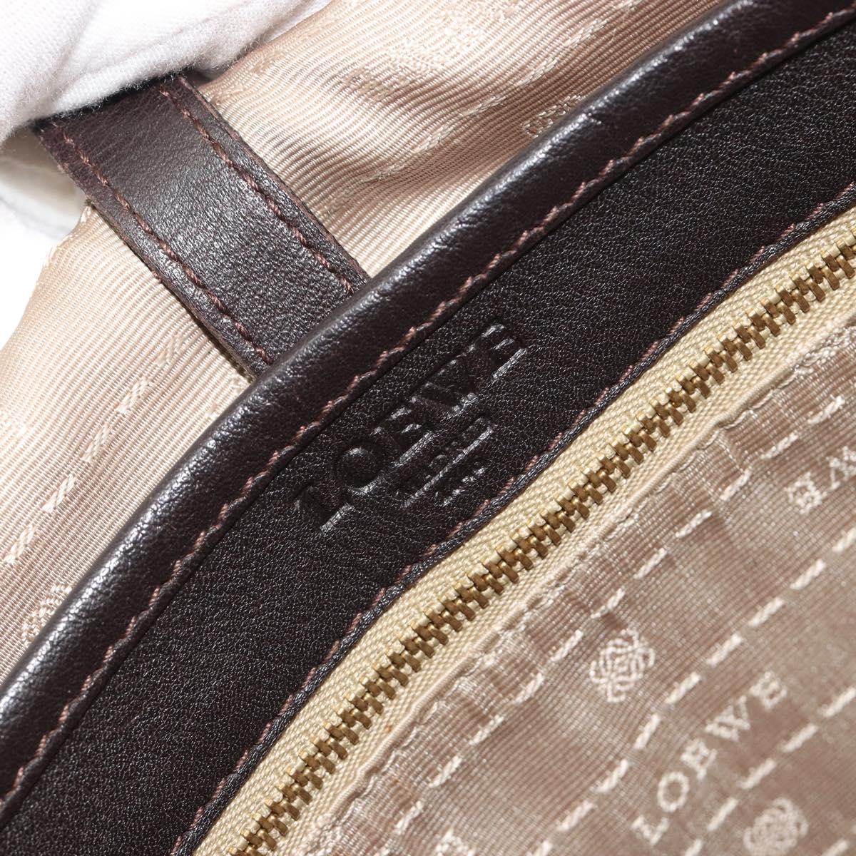 LOEWE Shoulder Bag Leather Dark Brown Gold Tone Auth 192782A