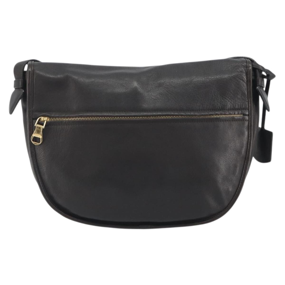 LOEWE Shoulder Bag Leather Dark Brown Gold Tone Auth 192782A