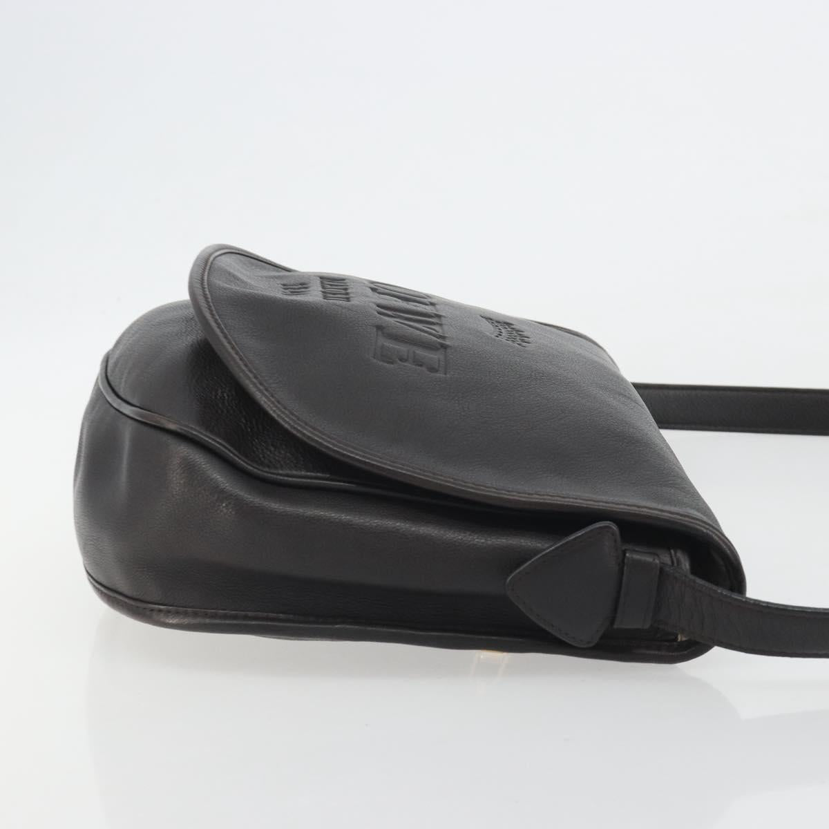 LOEWE Shoulder Bag Leather Dark Brown Gold Tone Auth 192782A