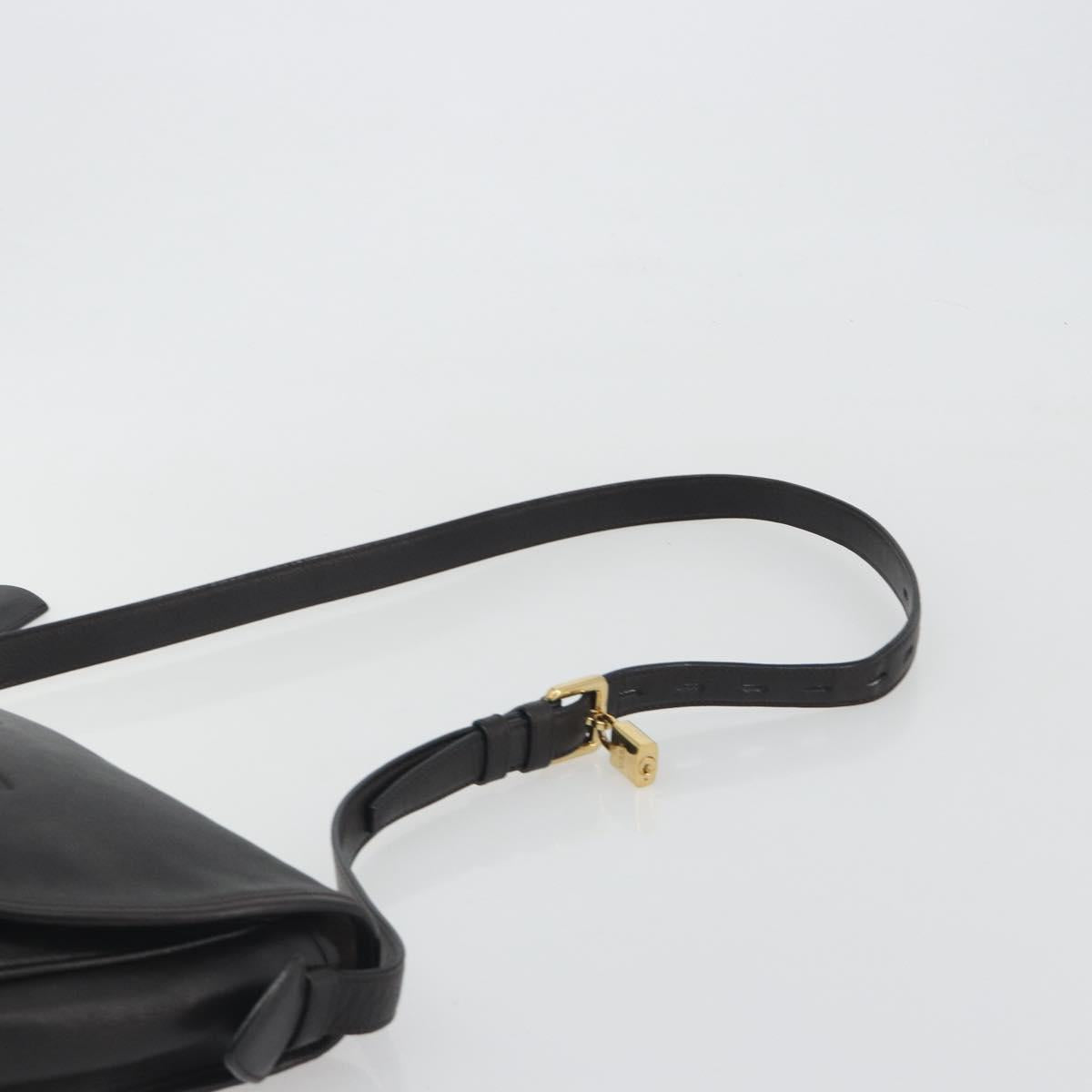 LOEWE Shoulder Bag Leather Dark Brown Gold Tone Auth 192782A