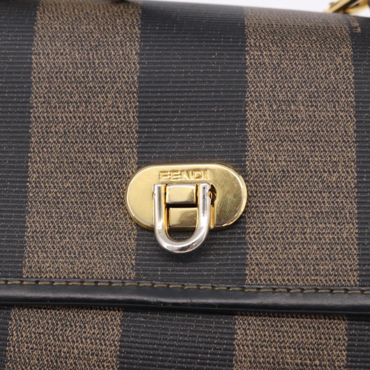 FENDI Pecan Hand Bag PVC Leather 2way Brown Gold Tone Auth 192783A
