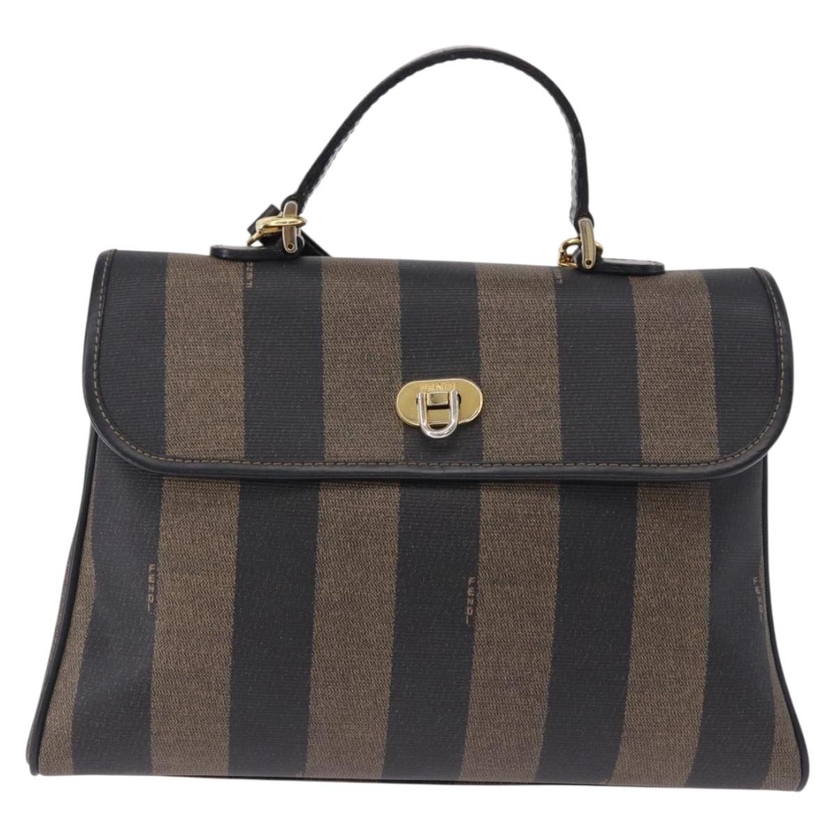 FENDI Pecan Hand Bag PVC Leather 2way Brown Gold Tone Auth 192783A