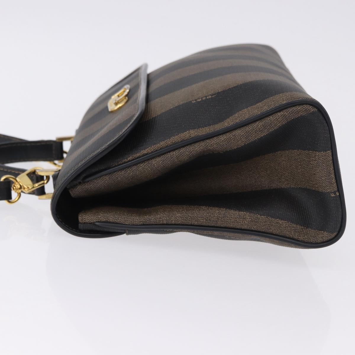 FENDI Pecan Hand Bag PVC Leather 2way Brown Gold Tone Auth 192783A