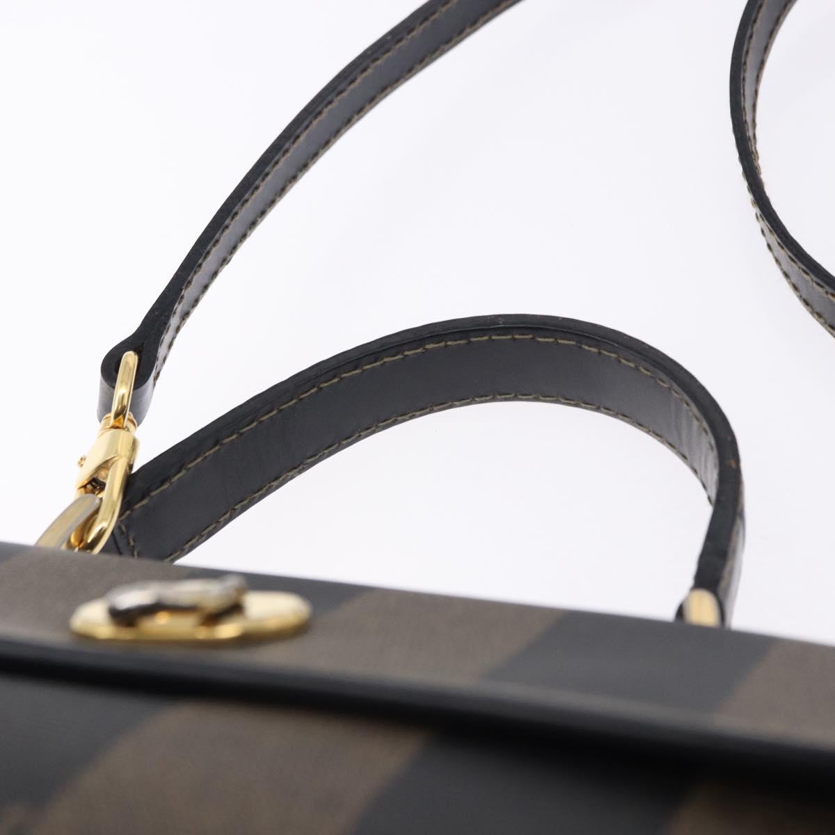FENDI Pecan Hand Bag PVC Leather 2way Brown Gold Tone Auth 192783A