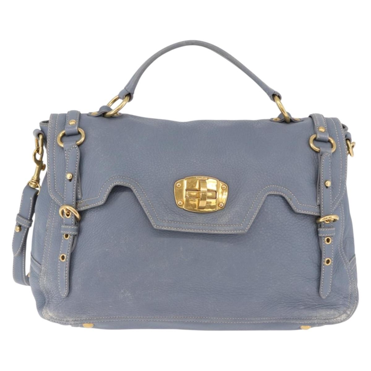 Miu Miu Hand Bag Leather 2way Light Blue Gold Tone Auth 192784A
