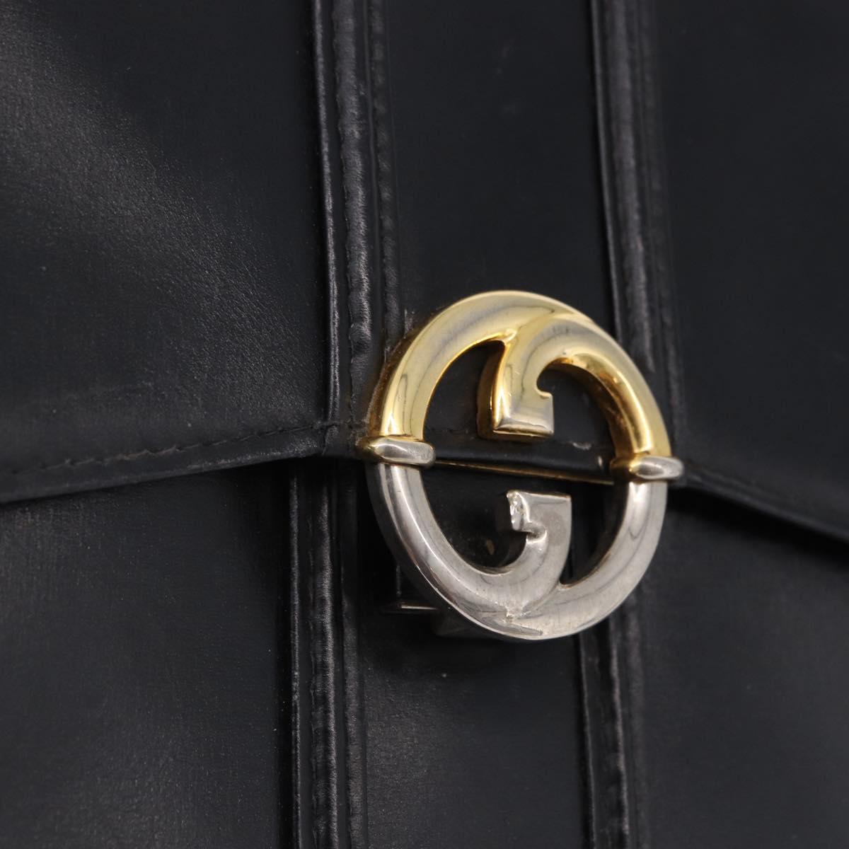 GUCCI Shoulder Bag Leather Black Gold Tone Auth 192785