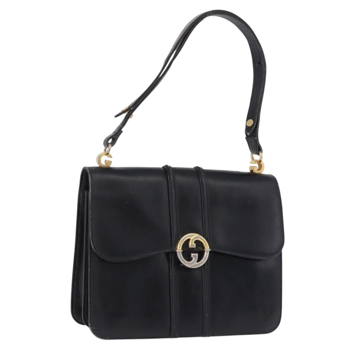 GUCCI Shoulder Bag Leather Black Gold Tone Auth 192785