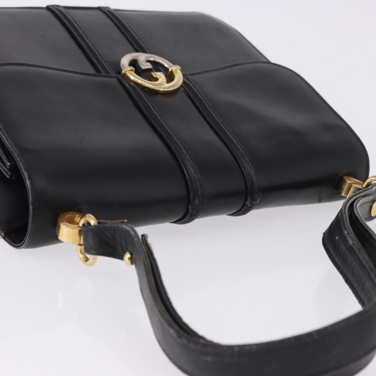 GUCCI Shoulder Bag Leather Black Gold Tone Auth 192785