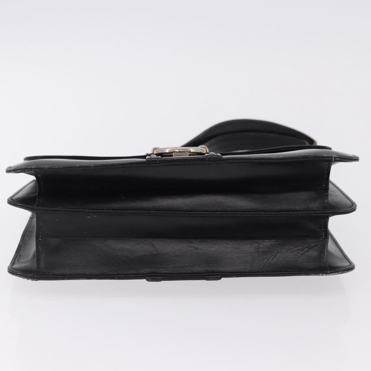 GUCCI Shoulder Bag Leather Black Gold Tone Auth 192785