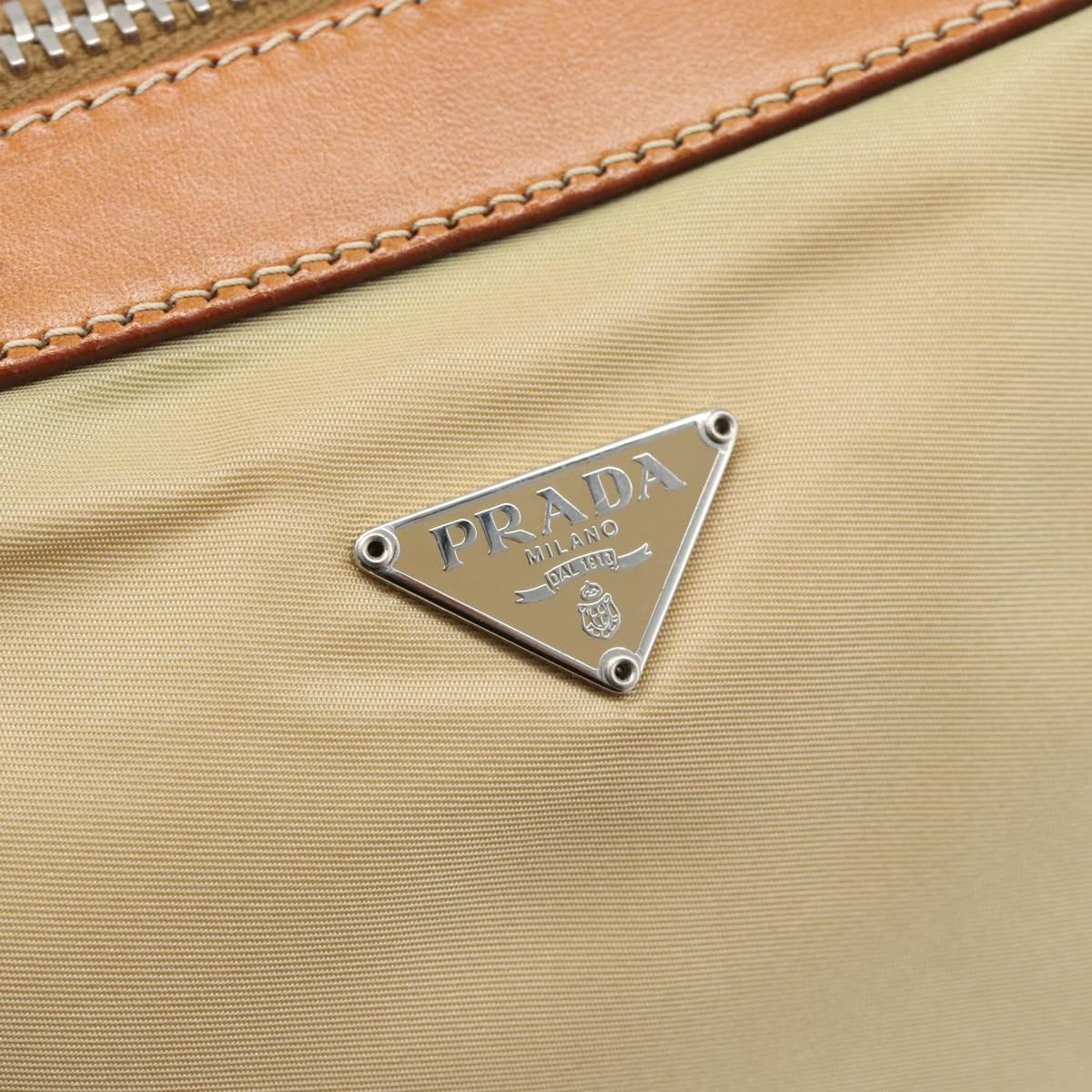 PRADA Shoulder Bag Nylon Beige Silver Auth 192786