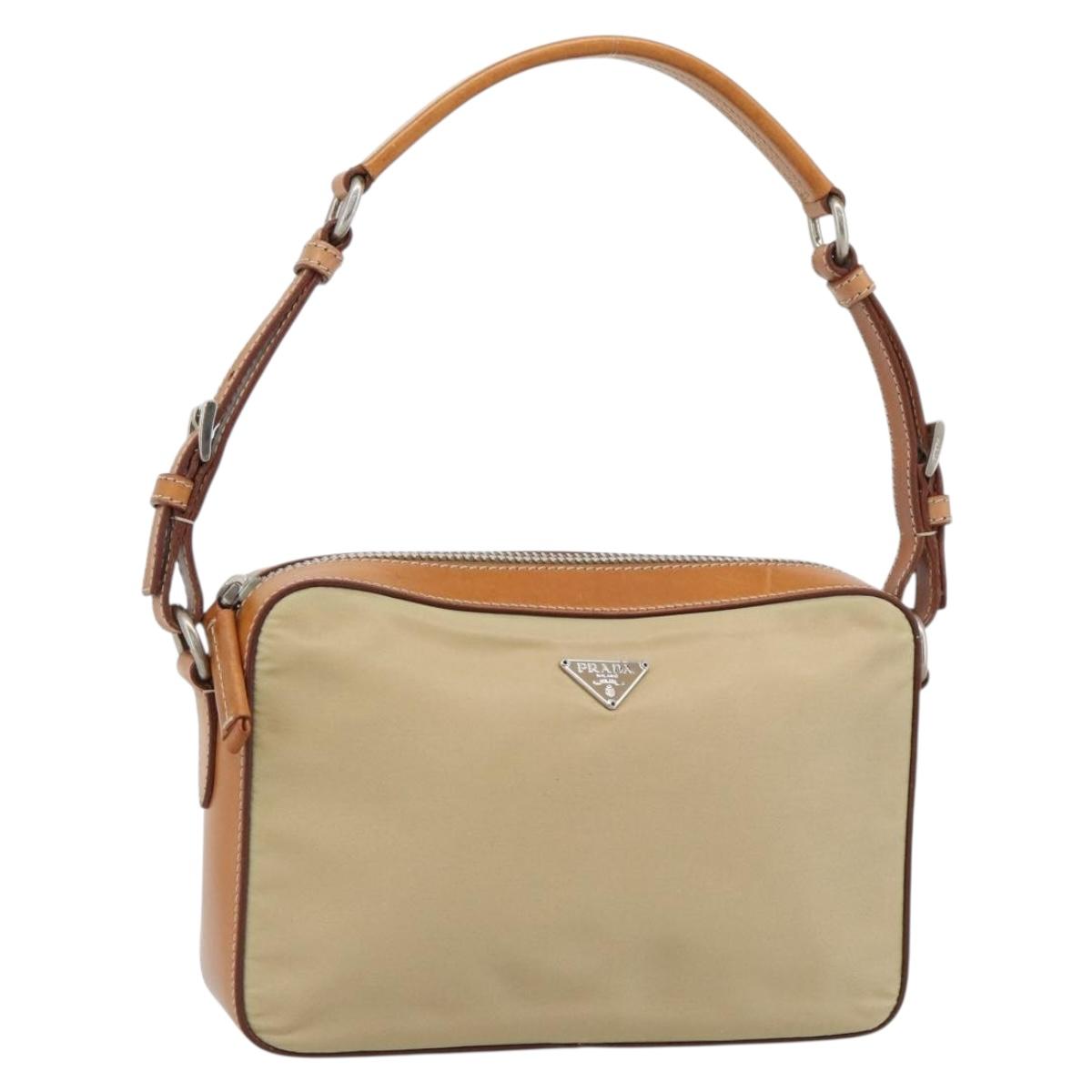 PRADA Shoulder Bag Nylon Beige Silver Auth 192786
