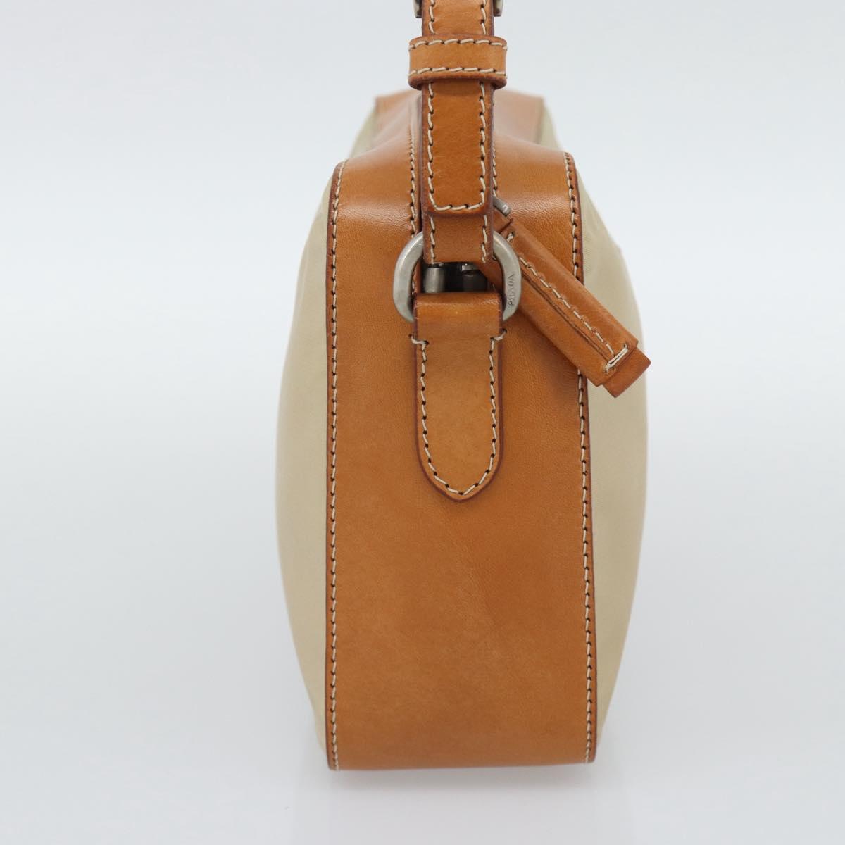 PRADA Shoulder Bag Nylon Beige Silver Auth 192786