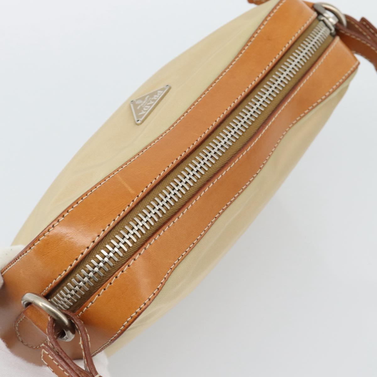 PRADA Shoulder Bag Nylon Beige Silver Auth 192786