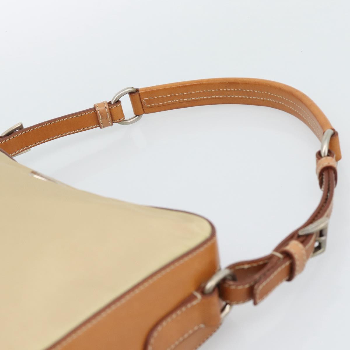PRADA Shoulder Bag Nylon Beige Silver Auth 192786