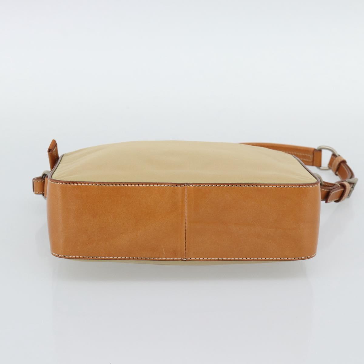 PRADA Shoulder Bag Nylon Beige Silver Auth 192786
