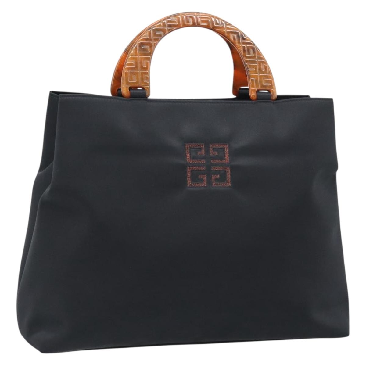 GIVENCHY Hand Bag Nylon Black Brown Auth 192788A