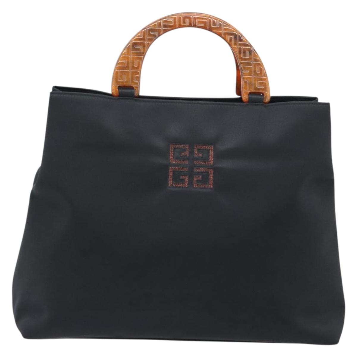 GIVENCHY Hand Bag Nylon Black Brown Auth 192788A