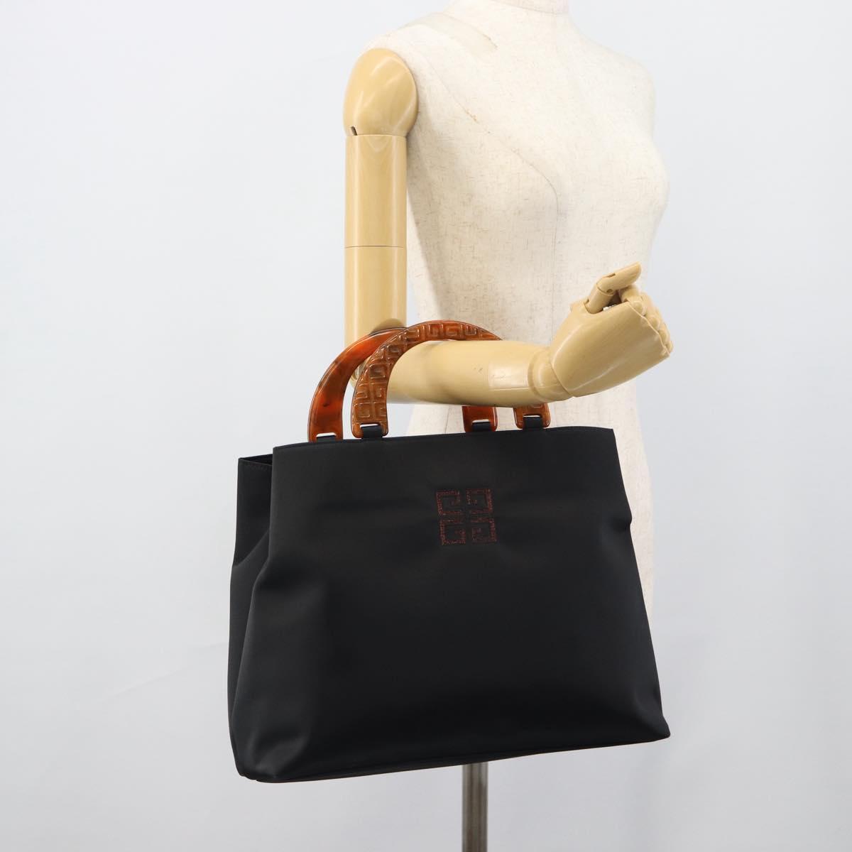 GIVENCHY Hand Bag Nylon Black Brown Auth 192788A