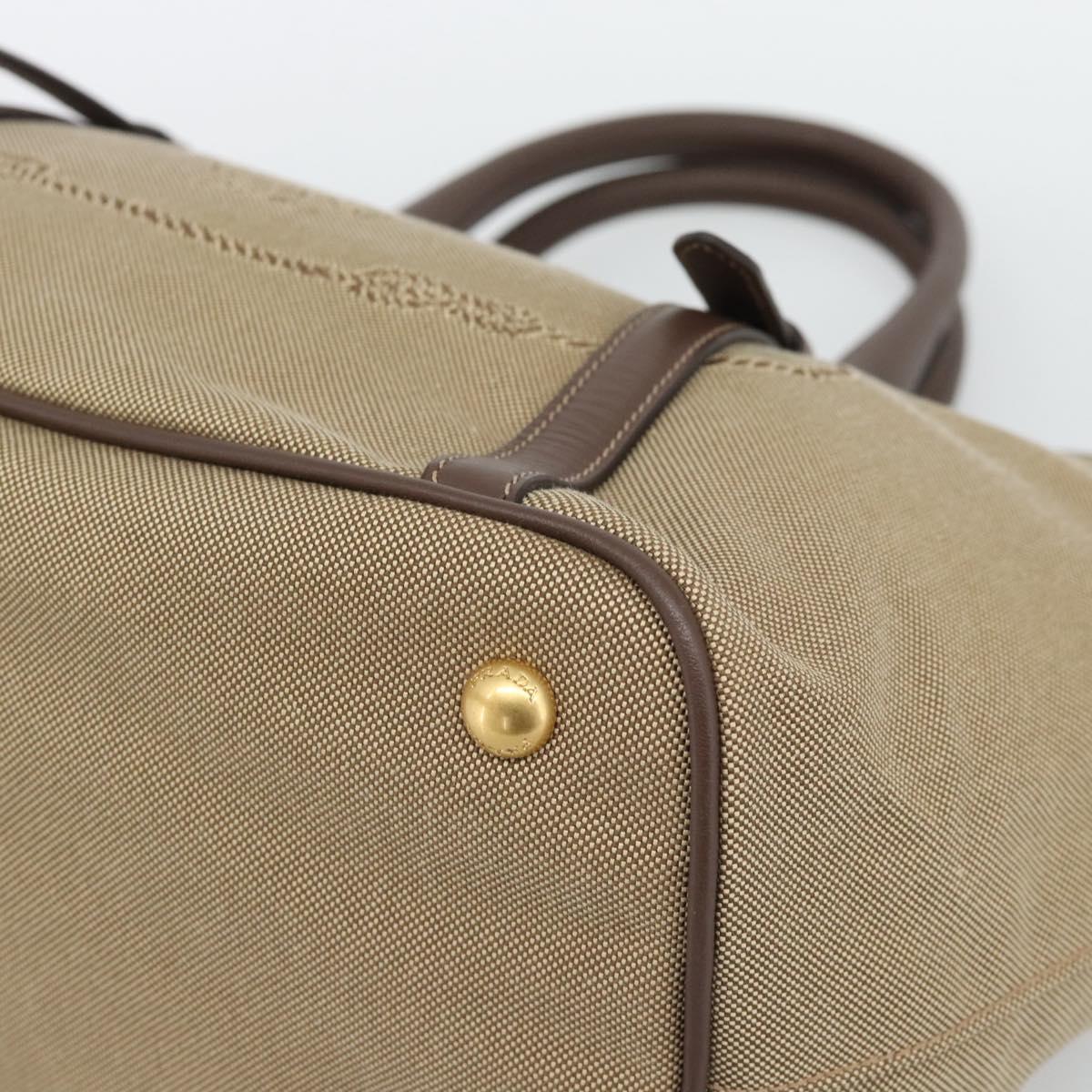 PRADA Hand Bag Canvas Brown Gold Tone Auth 192789A