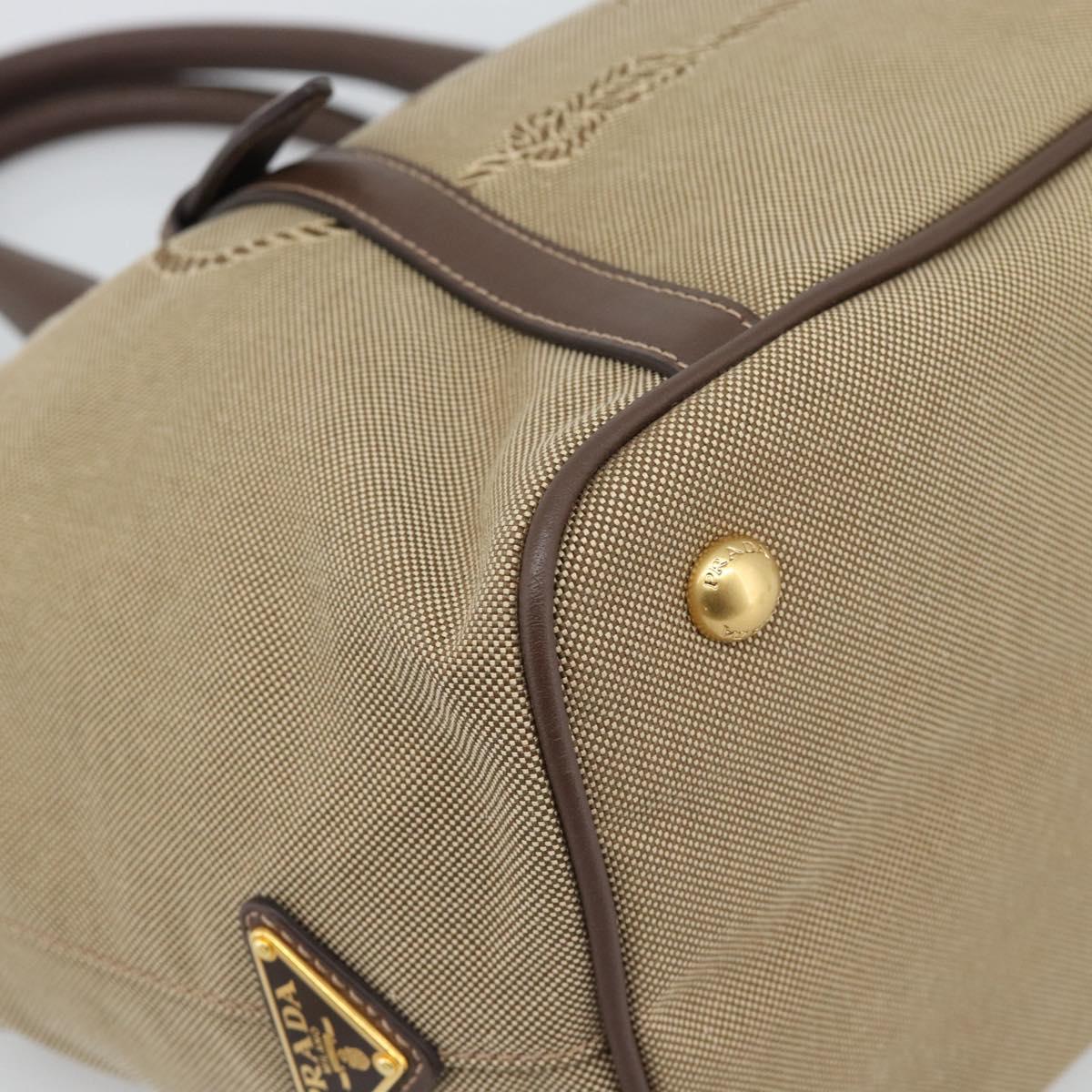 PRADA Hand Bag Canvas Brown Gold Tone Auth 192789A