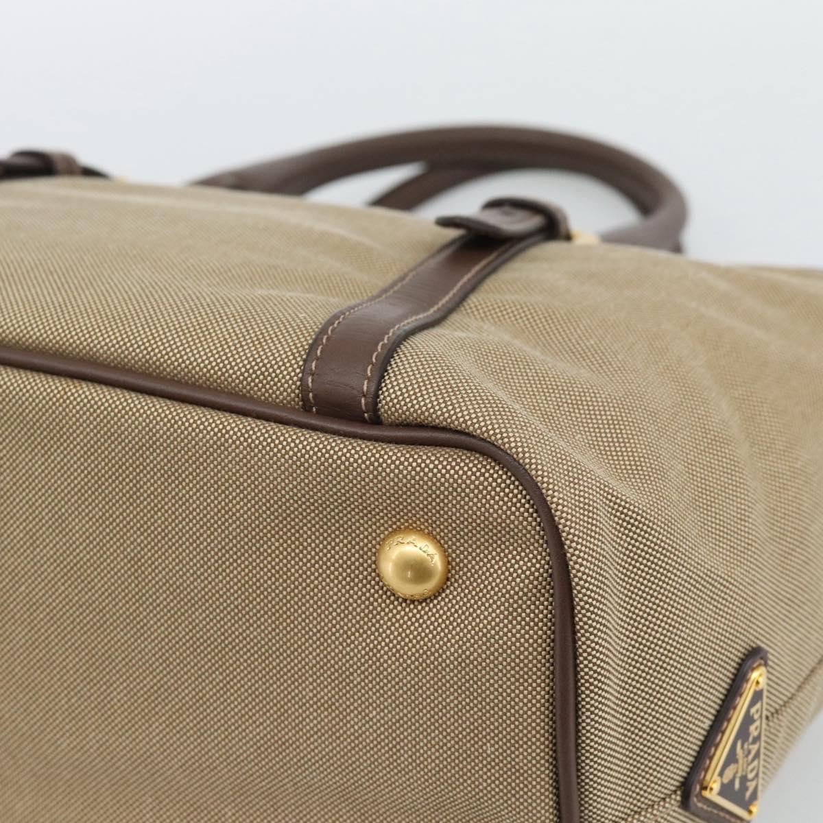 PRADA Hand Bag Canvas Brown Gold Tone Auth 192789A