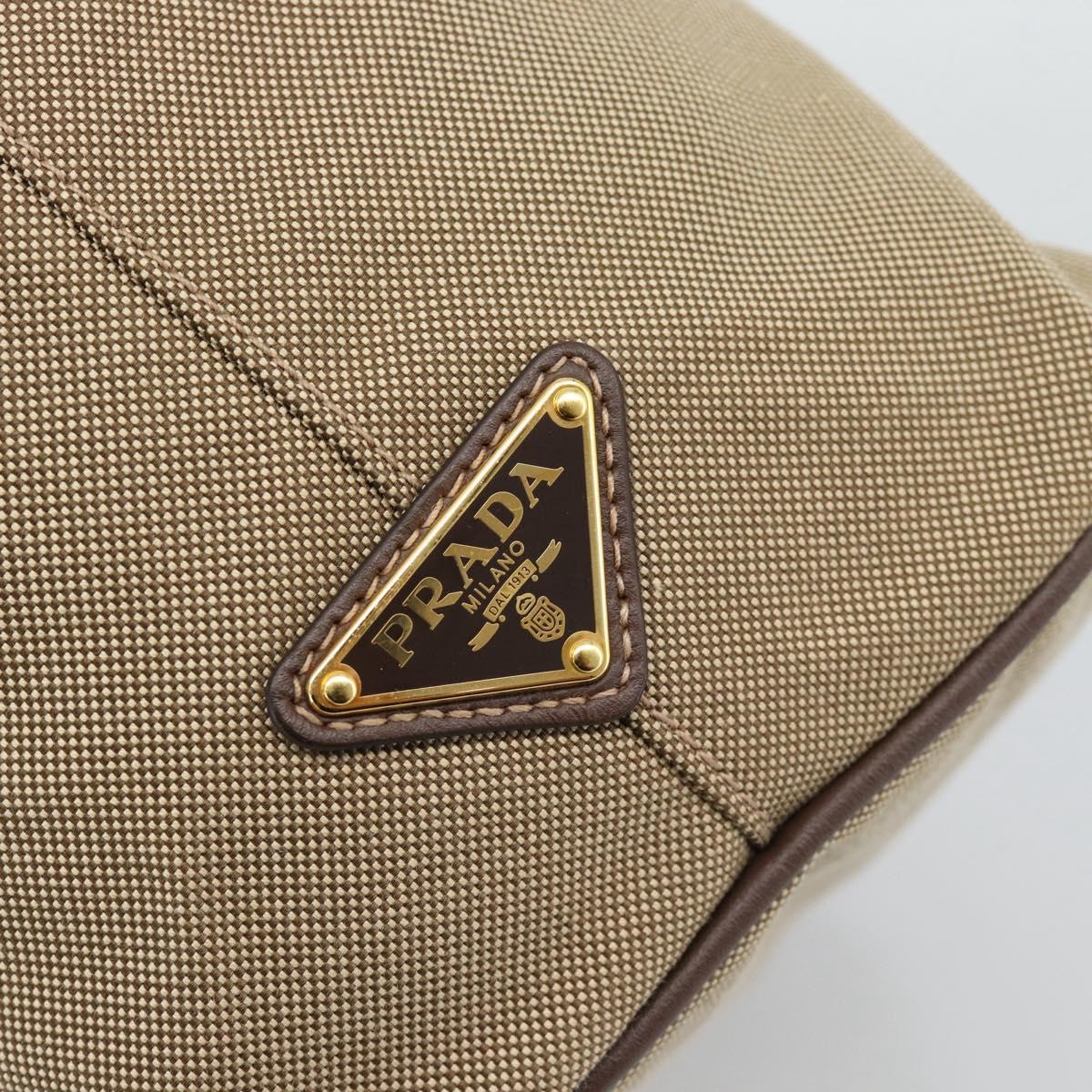PRADA Hand Bag Canvas Brown Gold Tone Auth 192789A