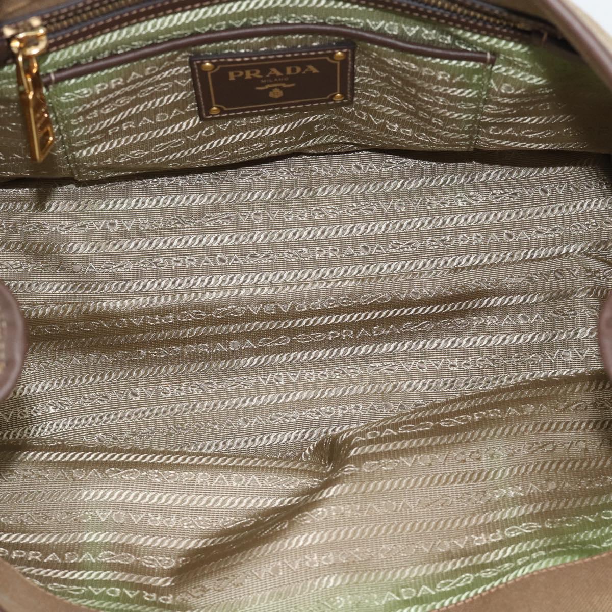 PRADA Hand Bag Canvas Brown Gold Tone Auth 192789A