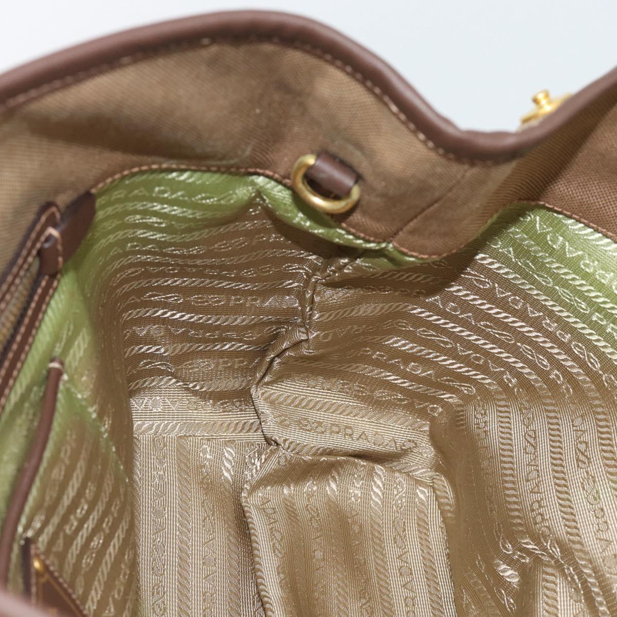 PRADA Hand Bag Canvas Brown Gold Tone Auth 192789A