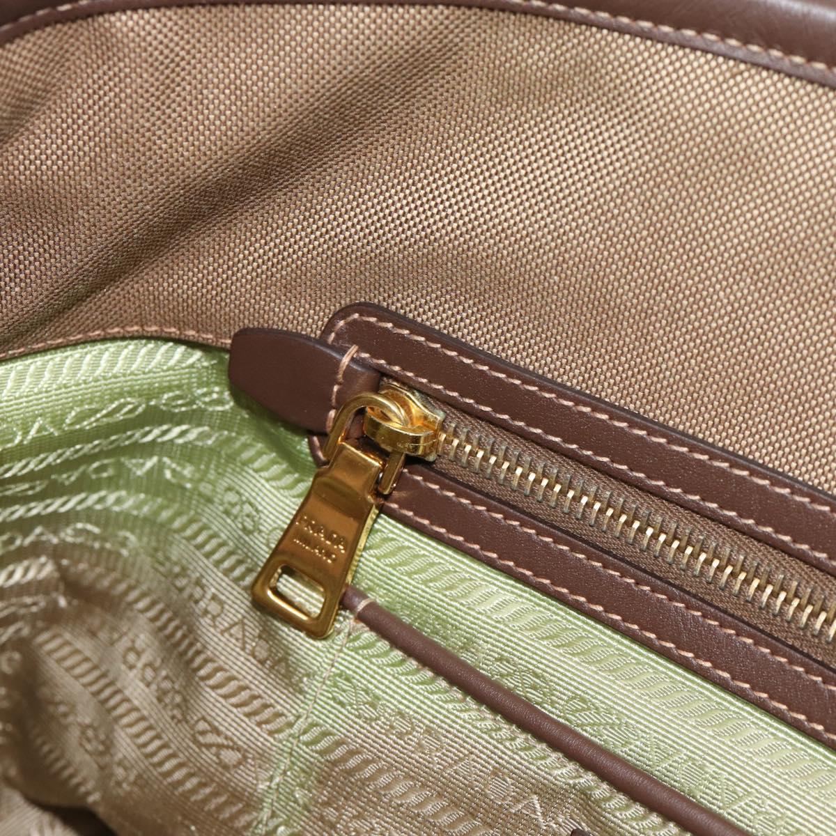 PRADA Hand Bag Canvas Brown Gold Tone Auth 192789A