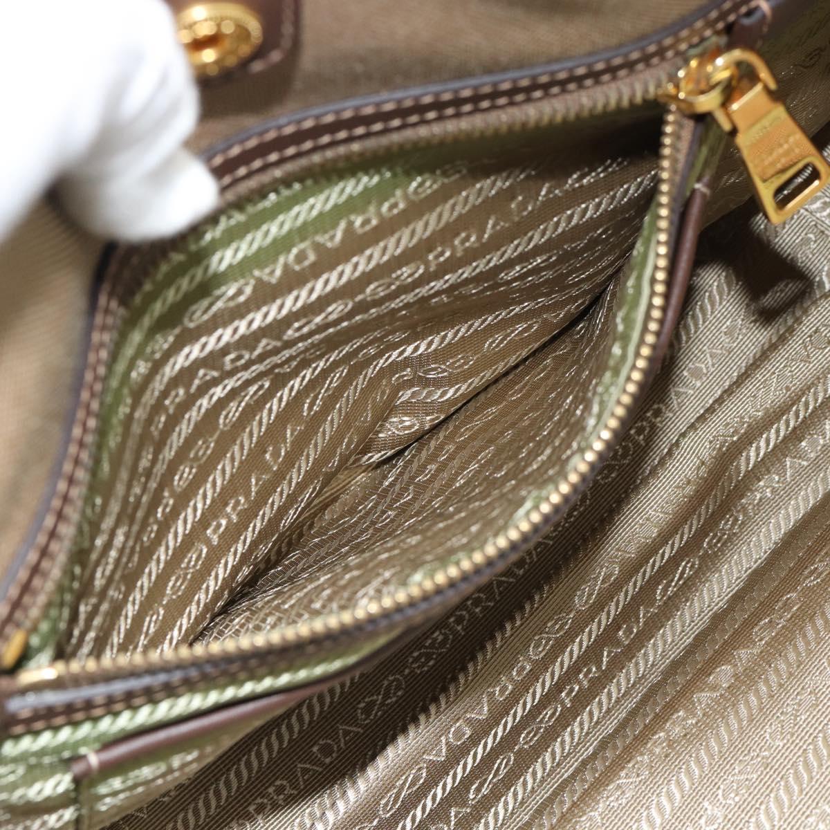 PRADA Hand Bag Canvas Brown Gold Tone Auth 192789A