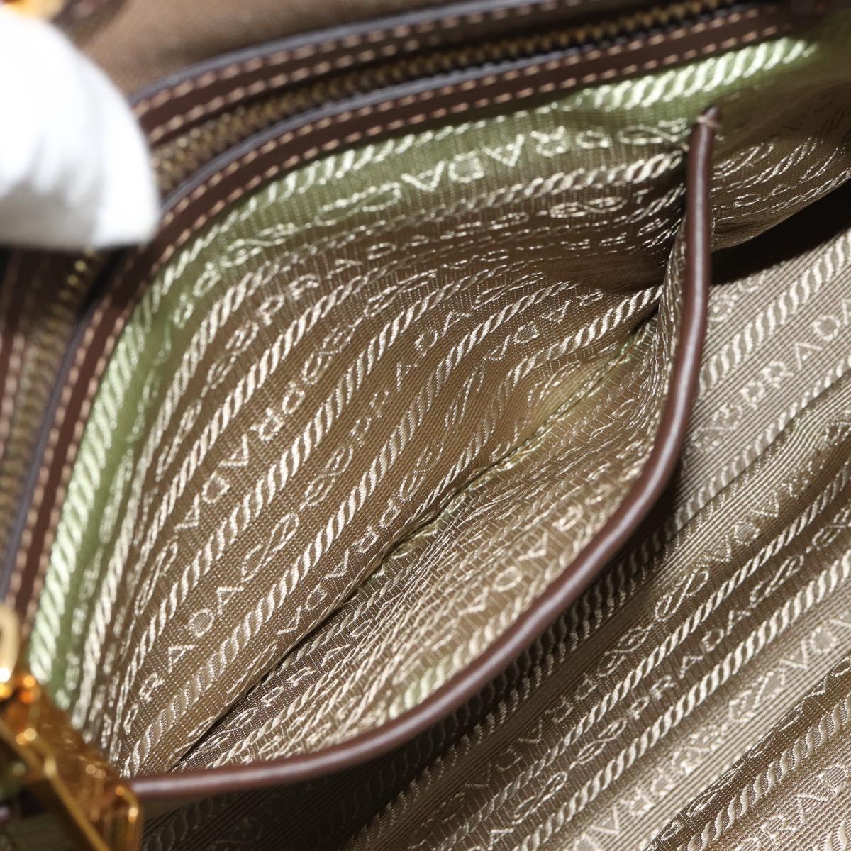 PRADA Hand Bag Canvas Brown Gold Tone Auth 192789A
