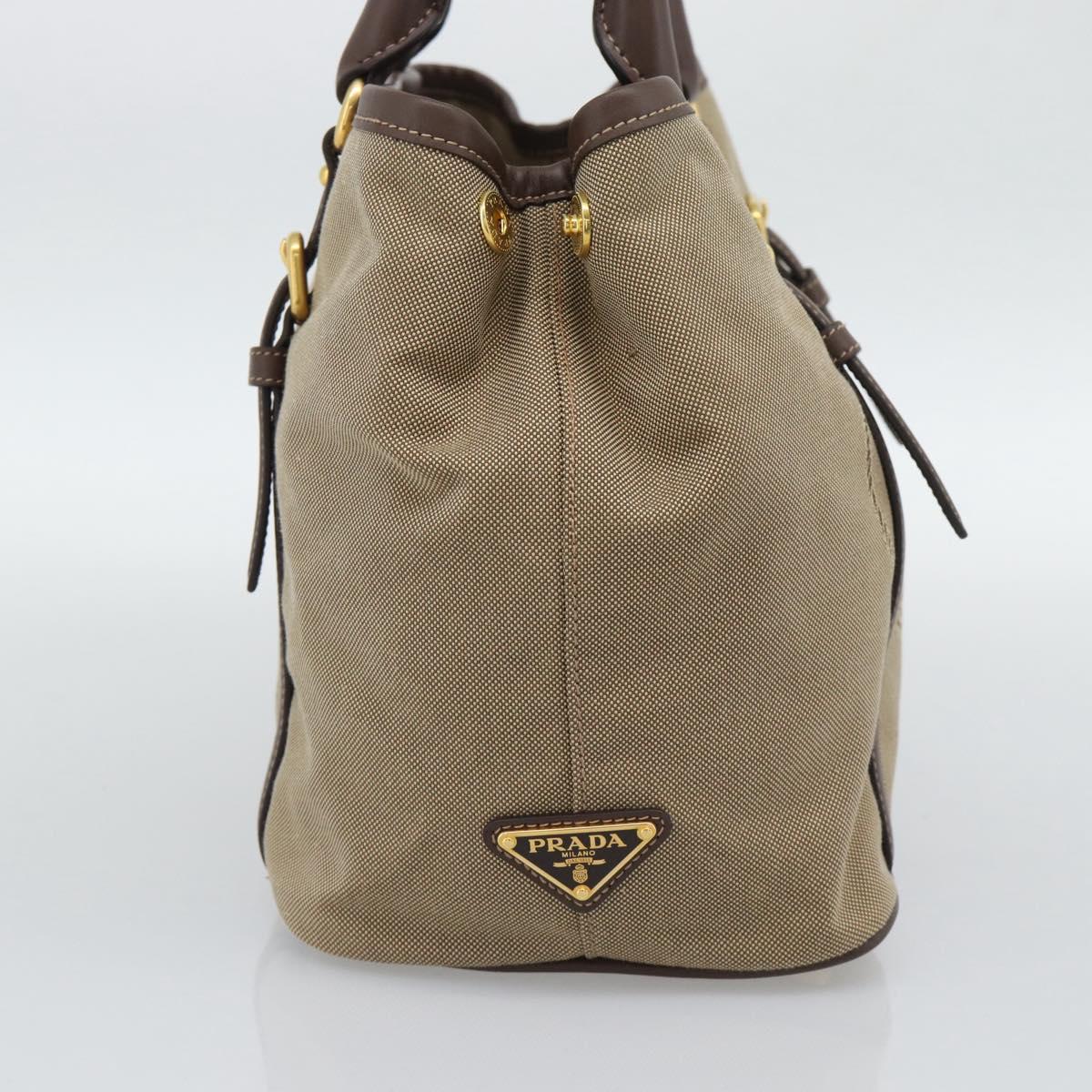 PRADA Hand Bag Canvas Brown Gold Tone Auth 192789A
