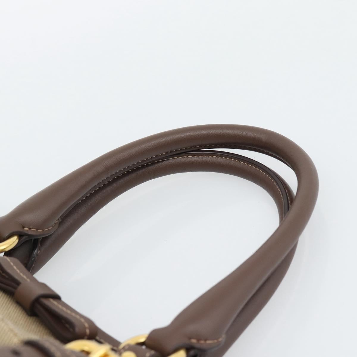 PRADA Hand Bag Canvas Brown Gold Tone Auth 192789A