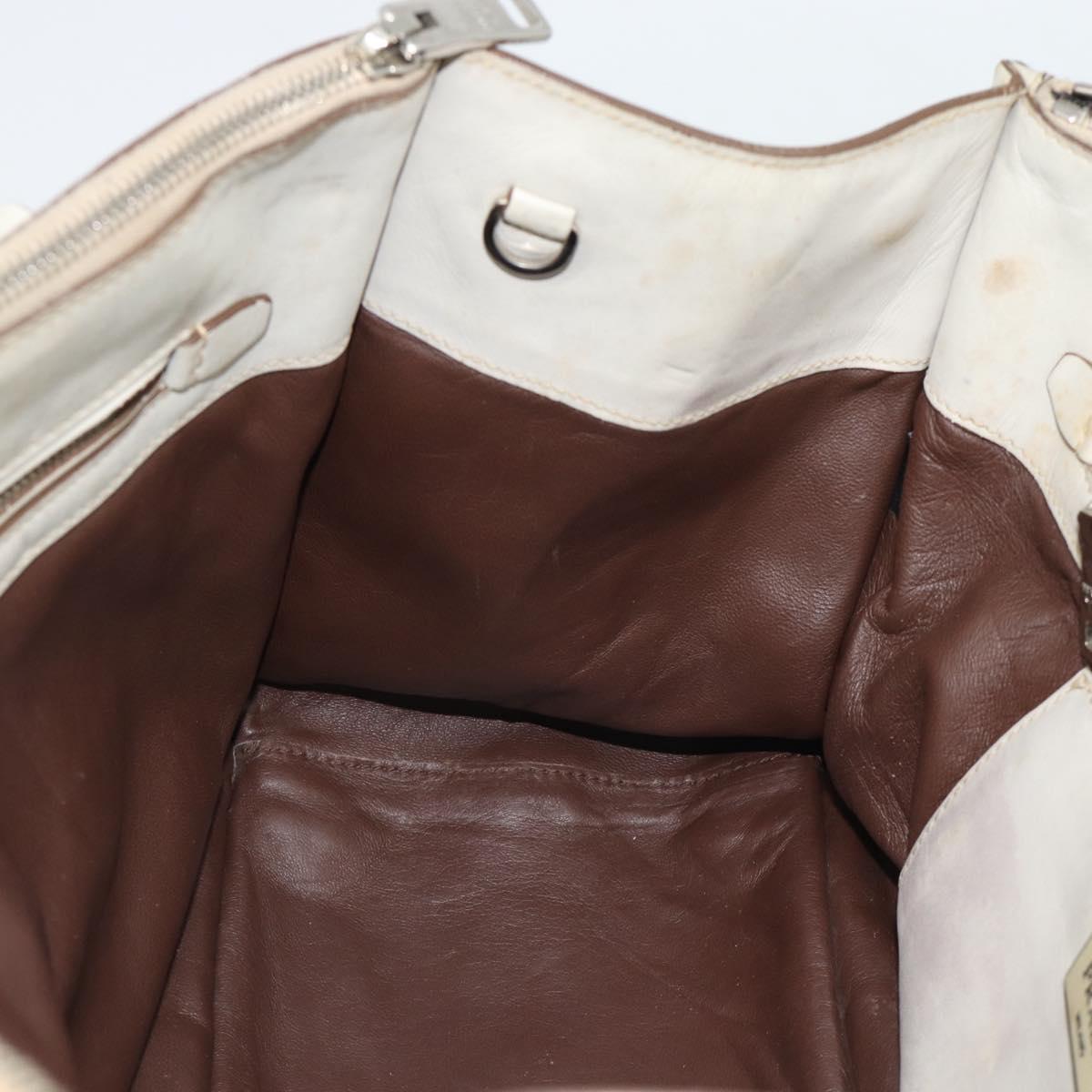 PRADA Hand Bag Leather Ivory Silver Auth 192790