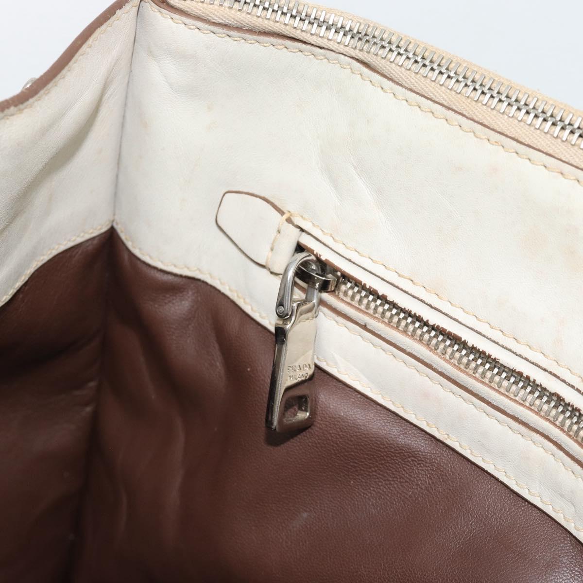PRADA Hand Bag Leather Ivory Silver Auth 192790