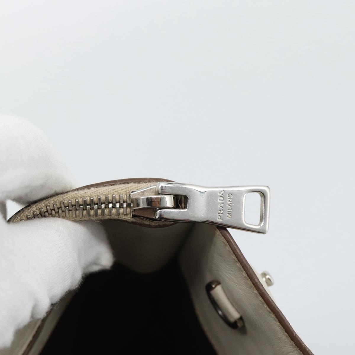 PRADA Hand Bag Leather Ivory Silver Auth 192790