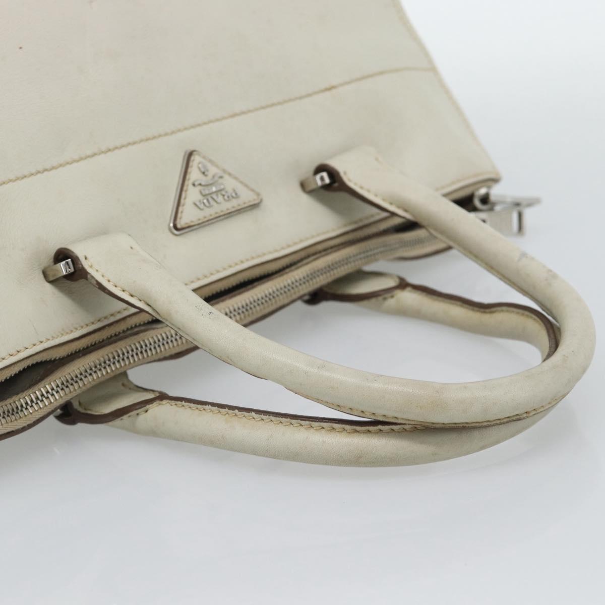 PRADA Hand Bag Leather Ivory Silver Auth 192790